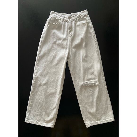 FUZZYKON White Distressed Wide Leg Denim Jeans sz M (24w) - Picture 1 of 12